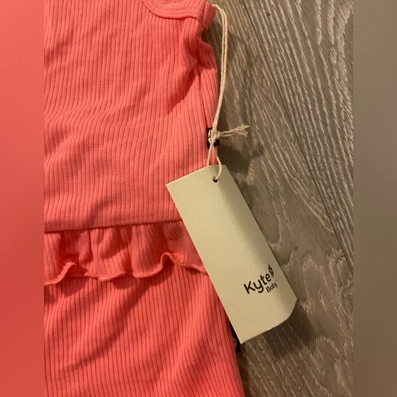 BNWT Kyte Baby Ribbed Ruffle Tank Set in Guava - Picture 5 of 7